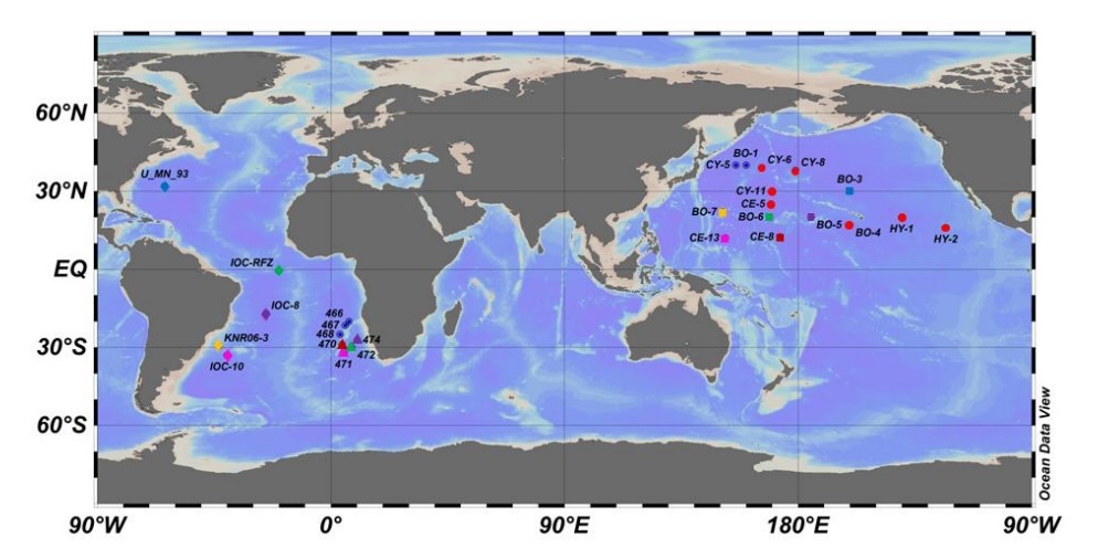 Map of stations in the world oceans