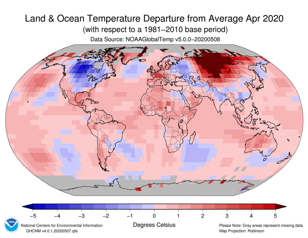 Kart over globale temperaturavvik april 2020 