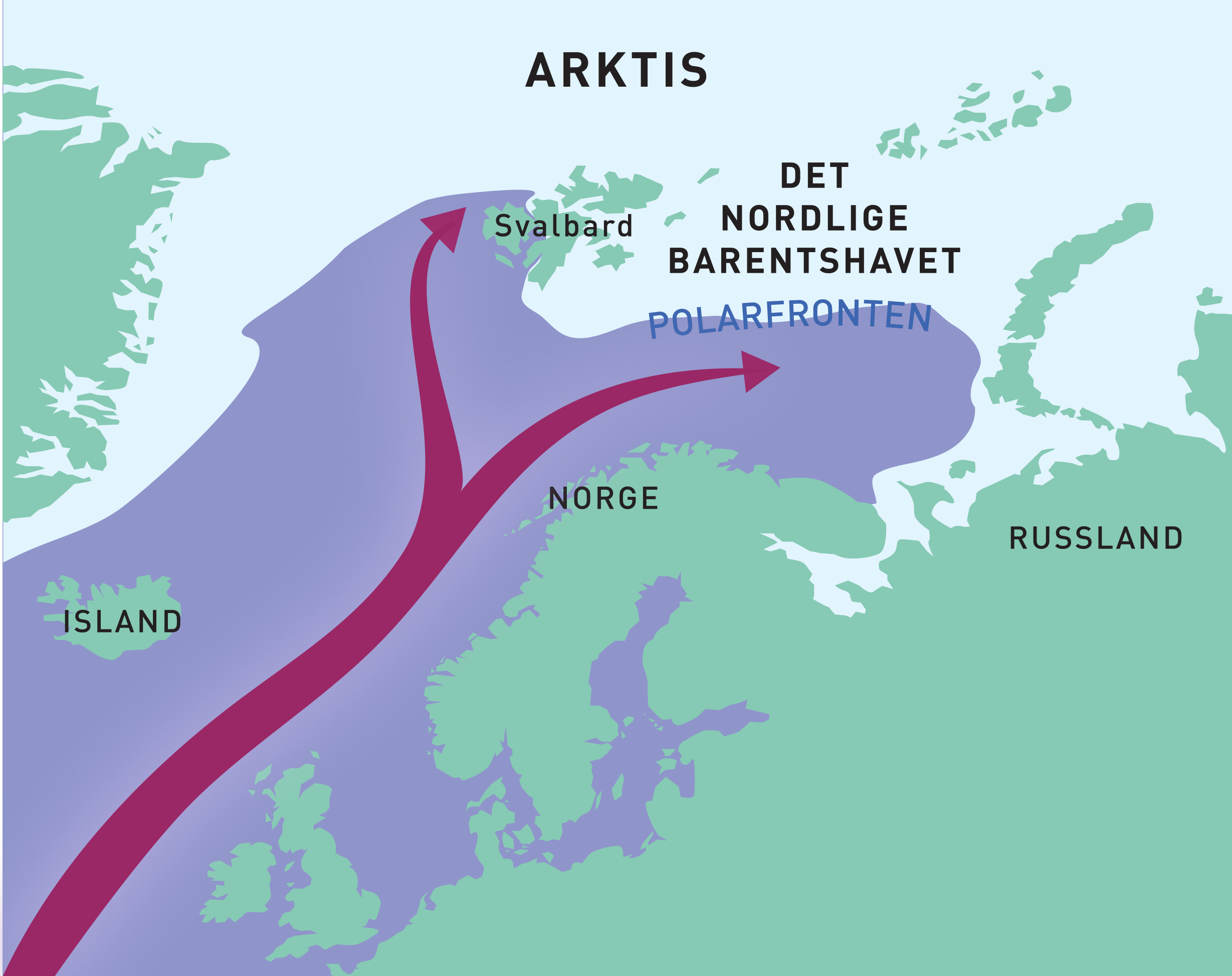 Kart over hvordan det atlantiske klimaet sprer seg inn i Arktis