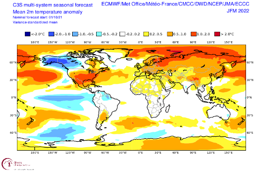 Map of January-March temperature anomalies