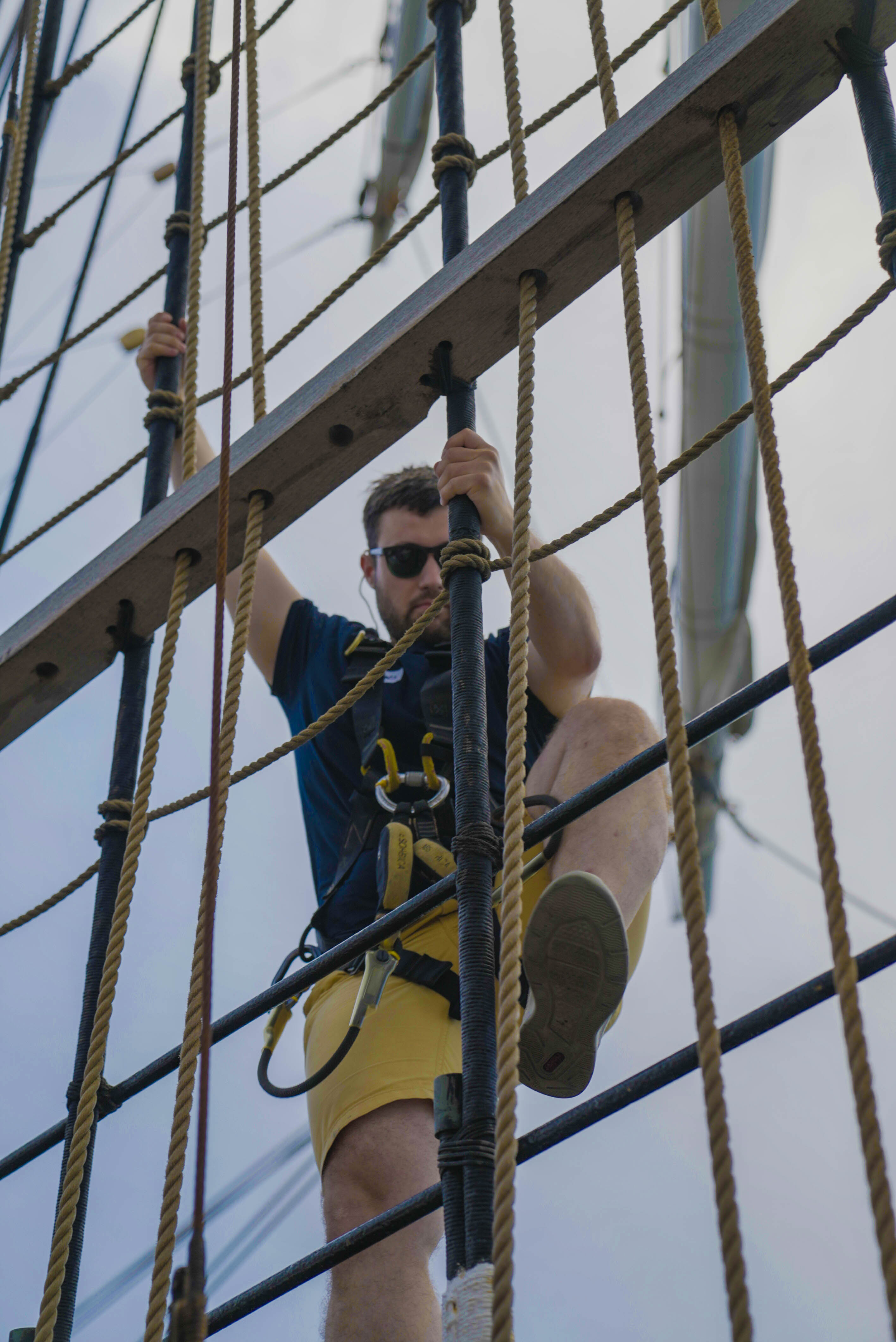 Climbing up, wearing a safety harness (Photo: Mattia Ferraro)